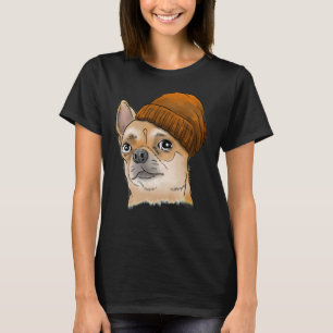 Camiseta O Hipster Chihuahua Chihuahua Vestindo Uma Beanie