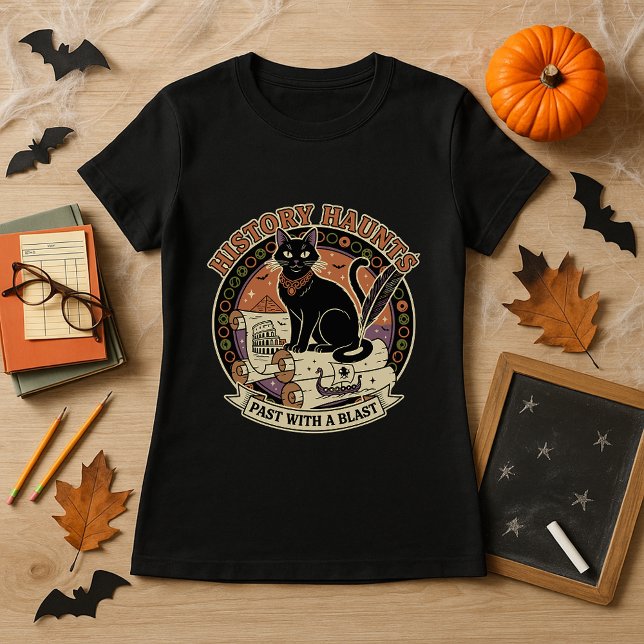 Camiseta O Histórico de Halloween do Professor Haunts Cat & (Criador carregado)