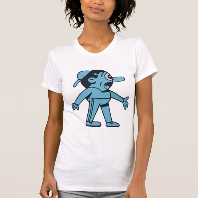 Camiseta O Homem Azul Caminha Cachorro. (Frente)