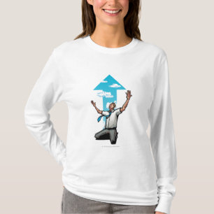 Camiseta O homem de negócios que ajoelha-se, seta assina