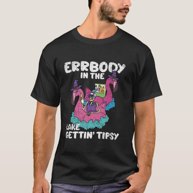 Camiseta O Homem No Lago Engraçado Com Tipsy Halloween (Frente)