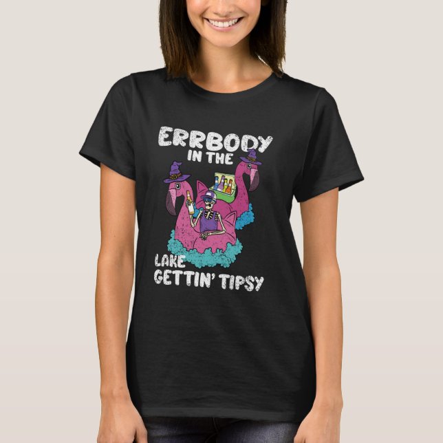 Camiseta O Homem No Lago Engraçado Com Tipsy Halloween (Frente)