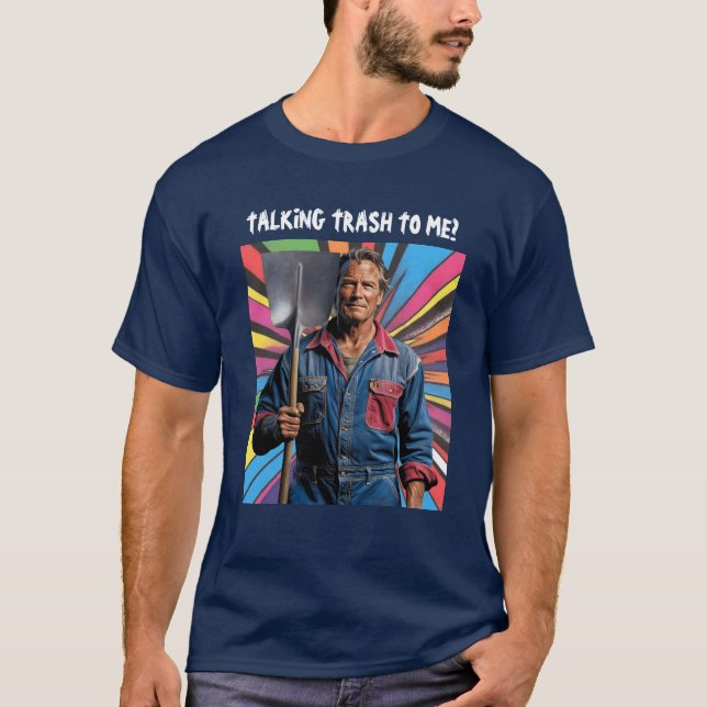 Camiseta O Homem-Pá. Texto brilhante. 1 linha. Personalizáv (Frente)