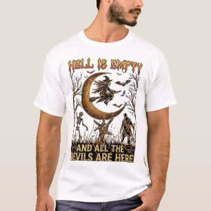 Camiseta O Inferno Está Vazio Dia das Bruxas Bruxa Lua Cres