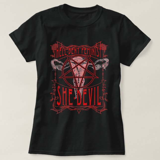 Camiseta O Inferno se feminista Ela Diabo Utero (Frente do Design)