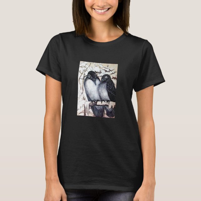 Camiseta O INVERNO ADORA AVES EM NEVE, preto e branco (Frente)