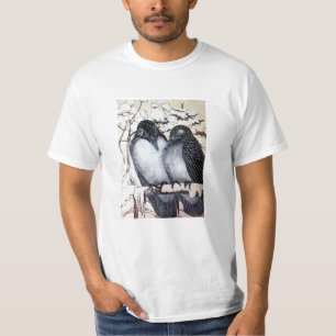 Camiseta O INVERNO ADORA AVES EM NEVE, preto e branco