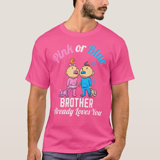 Camiseta O Irmão Rosa Ou Azul Já Te Ama Novo Bebê Pr (Frente)