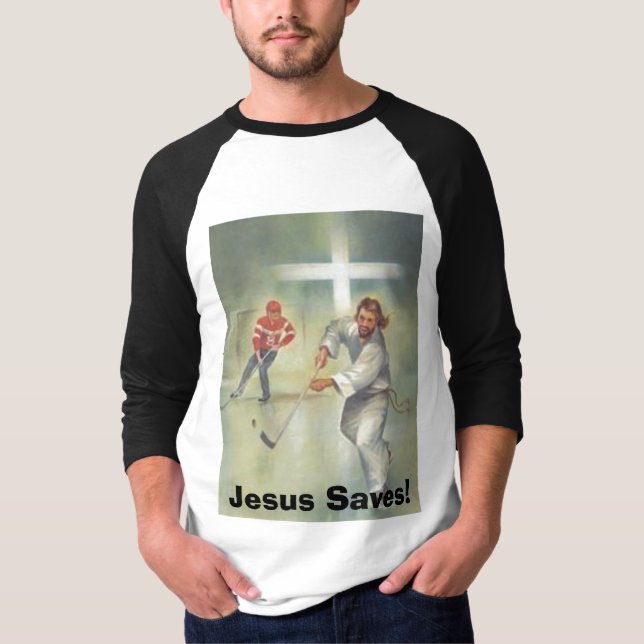 Camiseta o jesus-hóquei-jogador, Jesus salvar! (Frente)