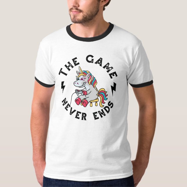 Camiseta O jogo nunca acaba para Unicórnios (Frente)