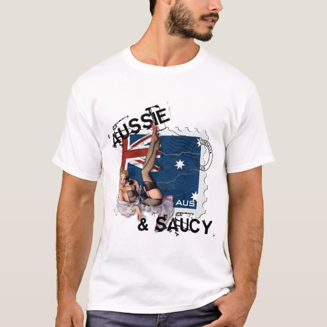 Camiseta O kitsch Bitsch: Pin-Acima australiano & picante (Frente)
