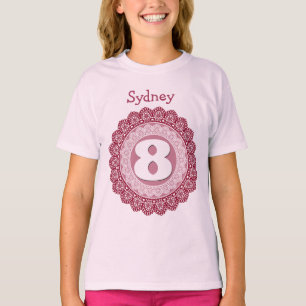 Camiseta O laço da menina de 8 aniversários circunda o nome