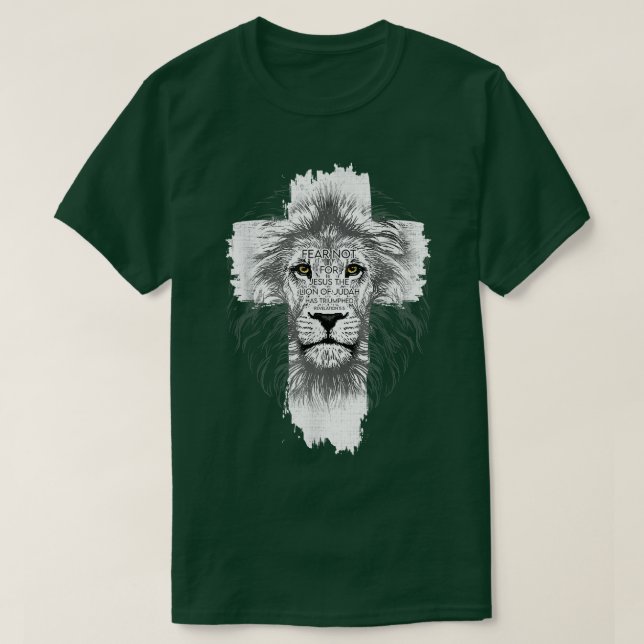 Camiseta O Leão De Judah Triunfou Não Por Jesus (Frente do Design)