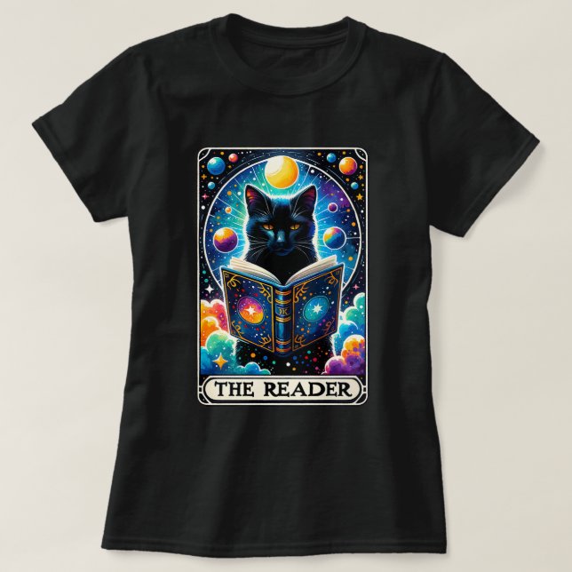 Camiseta O Leitor Black Cat Tarot Card T Shirt (Frente do Design)