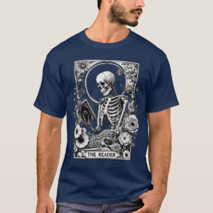 Camiseta O Leitor Esqueleto Amante de Livros Tarot de Leitu