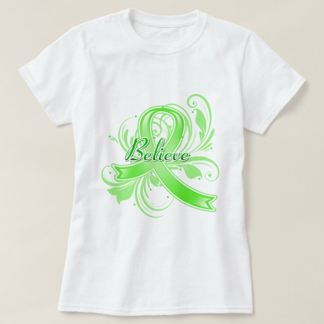 Camiseta O linfoma Non-Hodgkin acredita a fita do Flourish (Frente do Design)