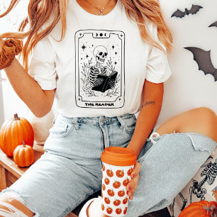 Camiseta O Livro de Cartas de Tarot Esqueleto Leitor Hallow