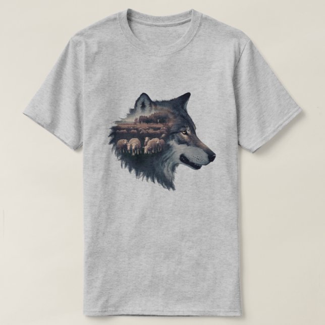 Camiseta O lobo e o bando de ovelhas (Frente do Design)