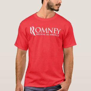 Camiseta O logotipo de Mitt Romney "R" acredita em América