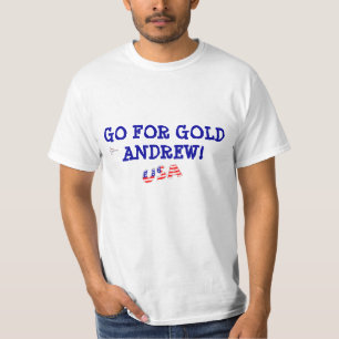 Camiseta O logotipo dos EUA VAI PARA O T-SHIRT DOURADO de