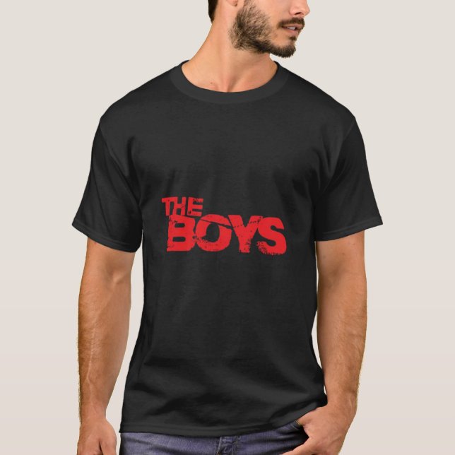 Camiseta O logotipo vermelho preto dos meninos (Frente)