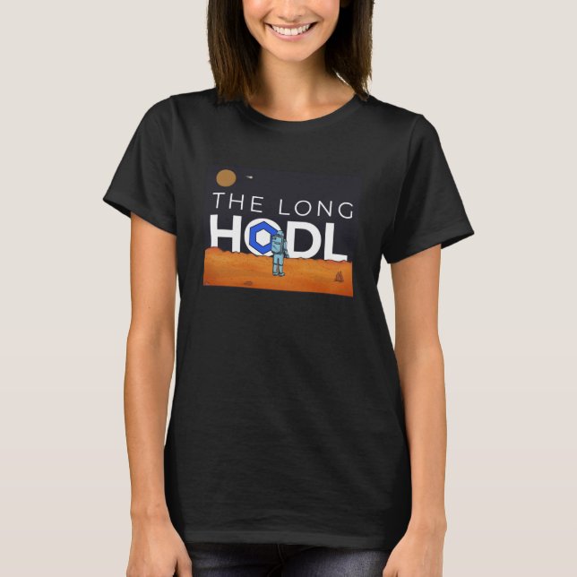 Camiseta O Longo Hodl, Chainlink Para O Item Cripto Da Lua  (Frente)