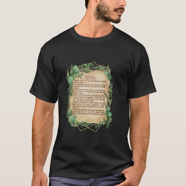 Camiseta O LORD é o meu Shepherd Psalm 23 Leaf Art Design (Frente)