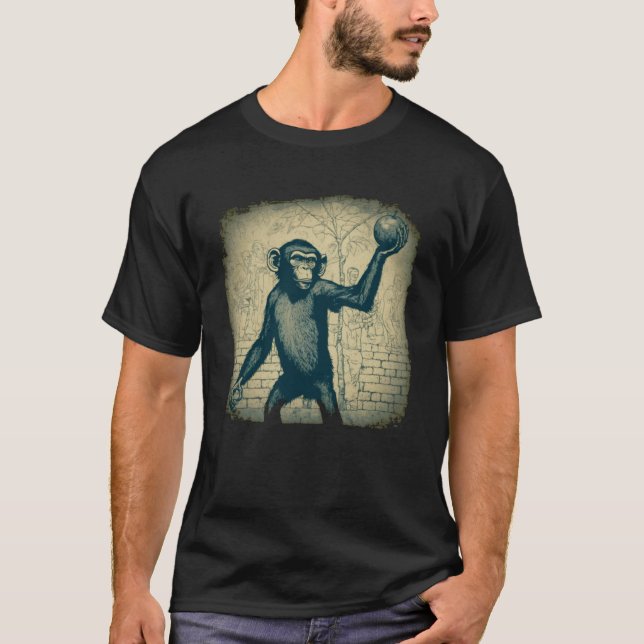 Camiseta O macaco com a maçã idiota da humanidade (Frente)