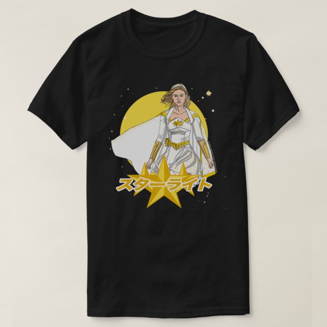 Camiseta O mangá de energia da moça de luz estelar (Frente do Design)