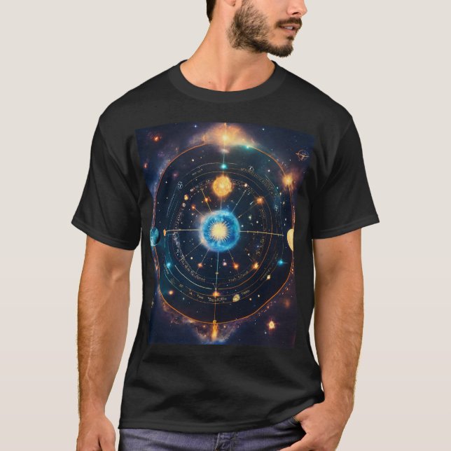 Camiseta O Mapa Cósmico: Um Conto de Estrelas e Destino (Frente)