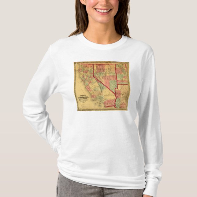 Camiseta O mapa de Bancroft de Califórnia, Nevada, Utá (Frente)