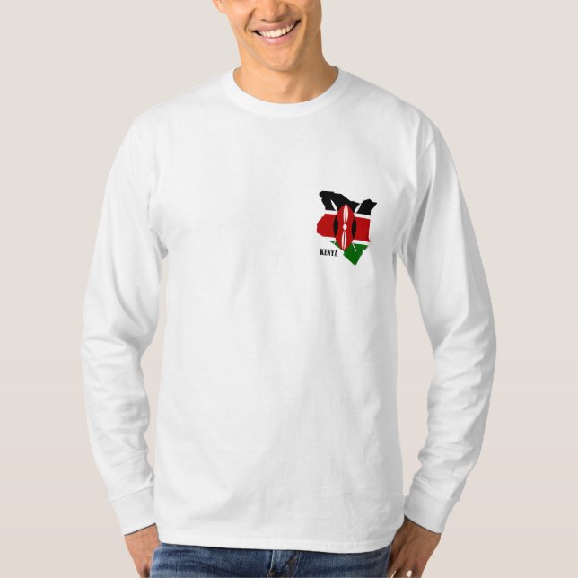 Camiseta O mapa e a bandeira do Kenyan sleeved por muito (Frente)