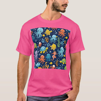 Camiseta O Mar Cócio Cria Octopus Turtle Seacavalo Sob