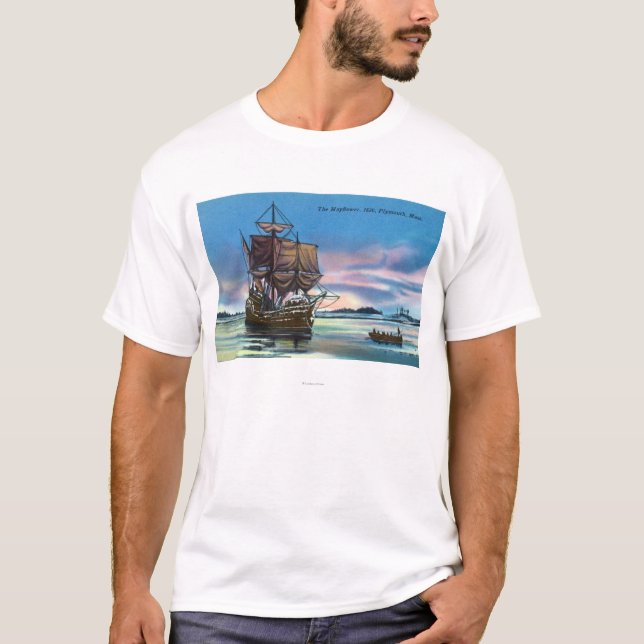 Camiseta O Mayflower que aterra em 1620 a cena (Frente)