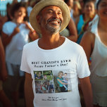 Camiseta O melhor avô já te ama na colagem de fotos<br><div class="desc">Moderna e contemporânea BEST GRANDPA EVER Happy Dia de os pais 4 foto colage mantendo uma camiseta branca e preta simples com um modelo de script de tipografia ousado. Crie o seu próprio com quatro imagens da família e o seu texto! Você pode alterar as cores do texto. Pode ser...</div>