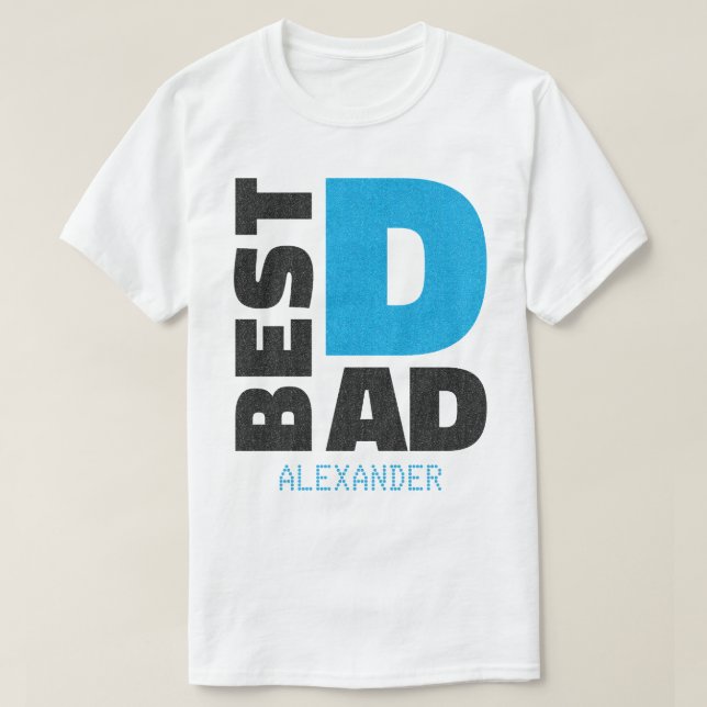 Camiseta O melhor nome de brilho preto azul do Pai personal (Frente do Design)