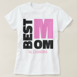Camiseta O melhor nome de brilho preto cor-de-rosa da mãe p