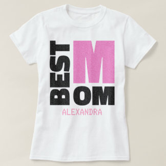 Camiseta O melhor nome de brilho preto cor-de-rosa da mãe p