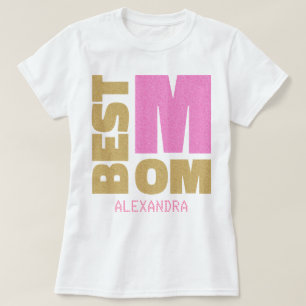 Camiseta O melhor nome Dourado de brilho cor-de-rosa da mãe