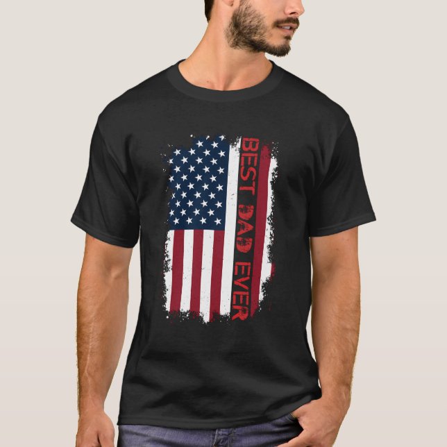 Camiseta O Melhor Pai De Ajustado Americano De Bandeira Par (Frente)