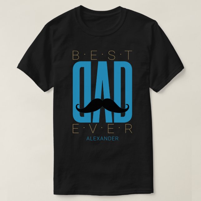 Camiseta O melhor Pai de bigode azul preto personalizado (Frente do Design)