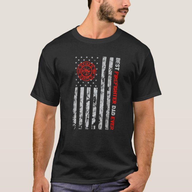 Camiseta O Melhor Pai De Bombeiros De Bandeira Americano Fa (Frente)