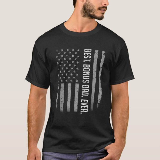 Camiseta O Melhor Pai De Bônus De Bandeiras Americanas Para (Frente)