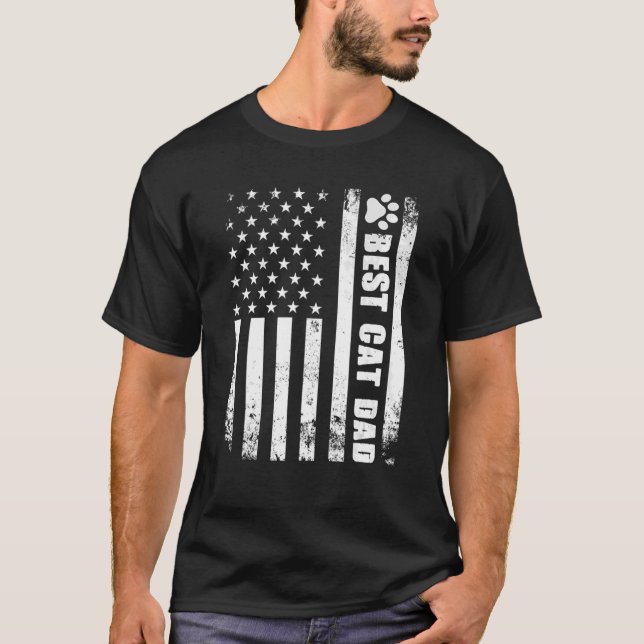 Camiseta O Melhor Pai De Gatos De Bandeira Nos Estados Unid (Frente)
