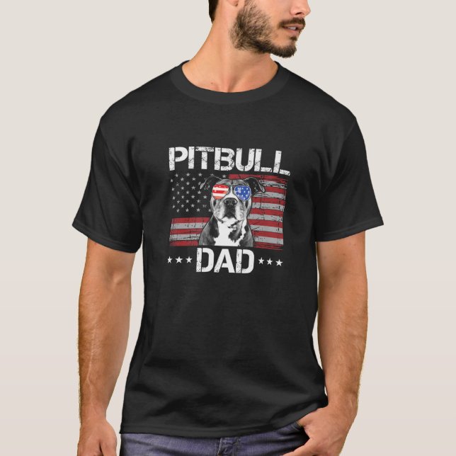 Camiseta O melhor Pai de Pitbull de sempre na bandeira amer (Frente)