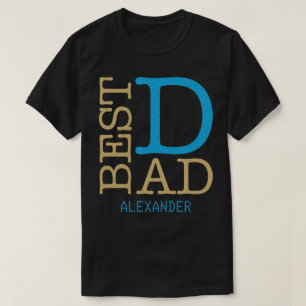 Camiseta O melhor Pai Dourado nome de brilho azul personali
