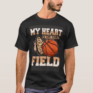Camiseta O Meu Coração Está Naquele Basquete Mãe Leopard M