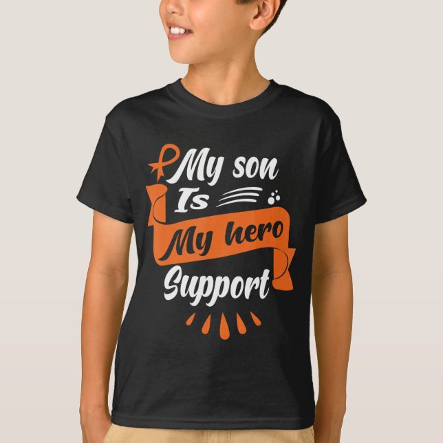 Camiseta O Meu Filho É O Meu Herói Apoiante Leukemia Cancer (Frente)