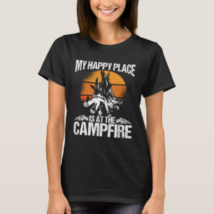 Camiseta O Meu Lugar Feliz É Um Acampamento De Campanha