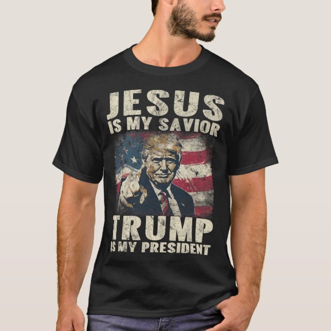 Camiseta O meu salvador Trump é o meu presidente 2024 ameri (Frente)